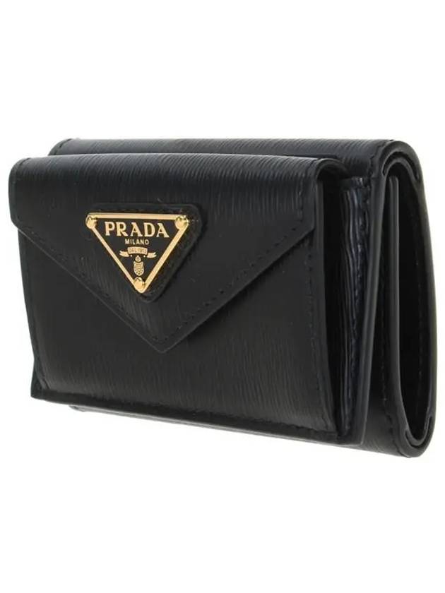 Vitello Move Triangle Logo Tri-Fold Half Wallet Black - PRADA - BALAAN 3