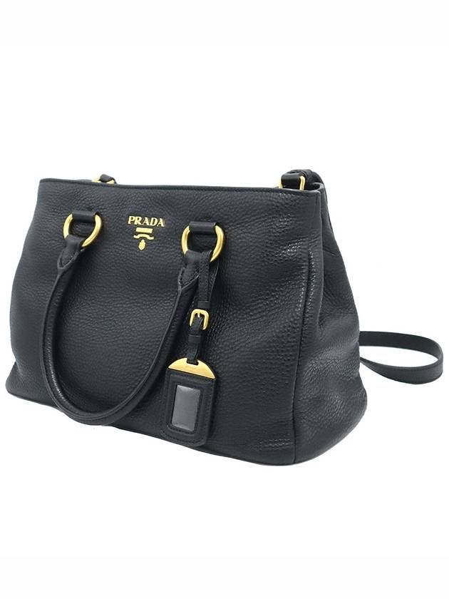 Prada 1BA878 Black Vitello Dino Gold Lettering Logo 2WAY - PRADA - BALAAN 3