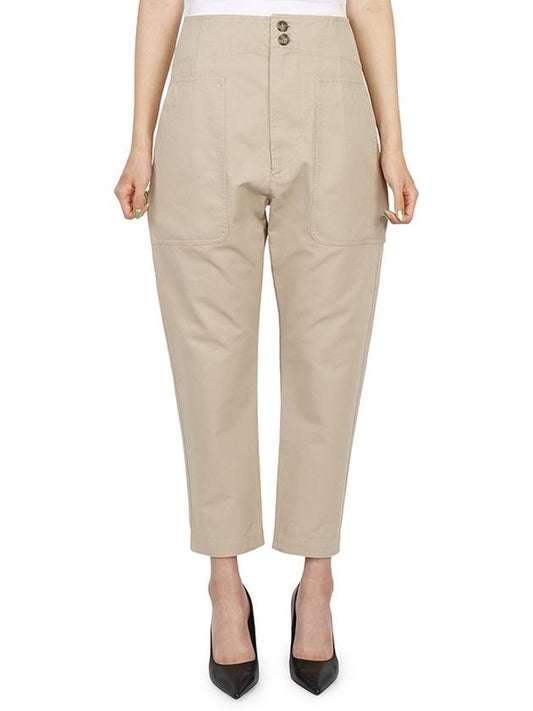 Pralunia High Rise Crop Pants Beige - ISABEL MARANT - BALAAN 1