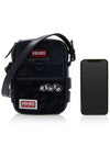 Logo Badge Leather Cross Bag Black - KENZO - BALAAN 7