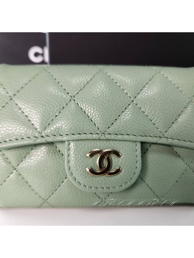 Classic card wallet caviar mint gold logo Knock AP0214 domestic department store AS - CHANEL - BALAAN 4