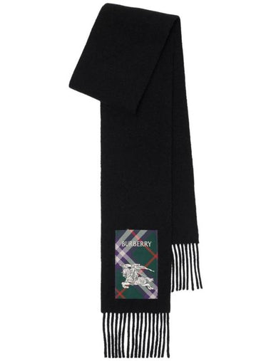 Check Label Cashmere Fringe Scarf Black - BURBERRY - BALAAN 1