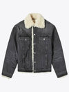 Teddy trim button-up denim jacket dark Grey - AMI - BALAAN 2