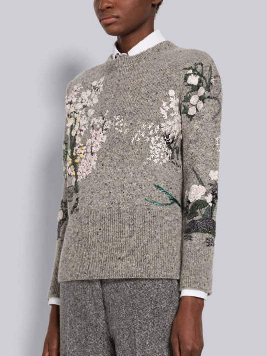 Women's Donegal Mohair Tweed Embroidered Knit Top Grey - THOM BROWNE - BALAAN 2