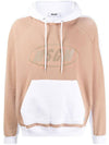 Logo Embroidered Two Tone Hoodie Brown White - MSGM - BALAAN 1