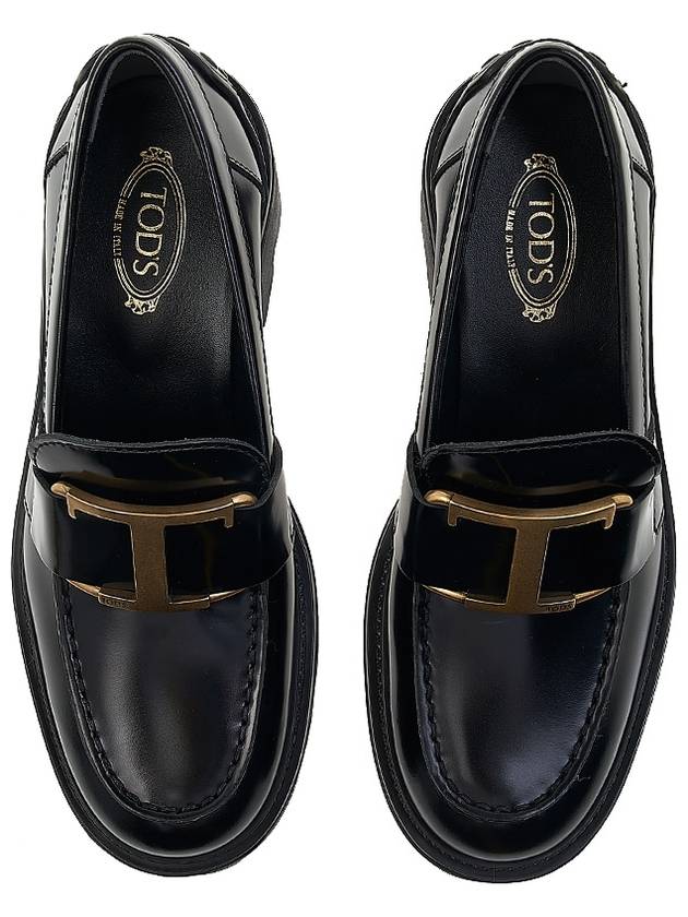 T Logo Leather Loafer Heels Black - TOD'S - BALAAN 7