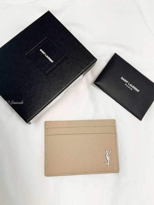 Casandre Small Grain Leather Card Wallet Sea Salt - SAINT LAURENT - BALAAN 2