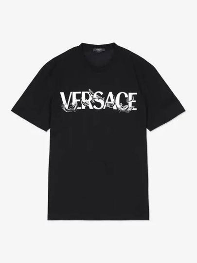 Men's Barocco Silhouette Logo Short Sleeve T-Shirt Black - VERSACE - BALAAN 2