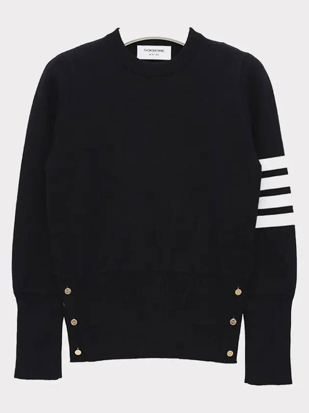 4-Bar Milano Stitch Crew Neck Knit Top Navy - THOM BROWNE - BALAAN 3