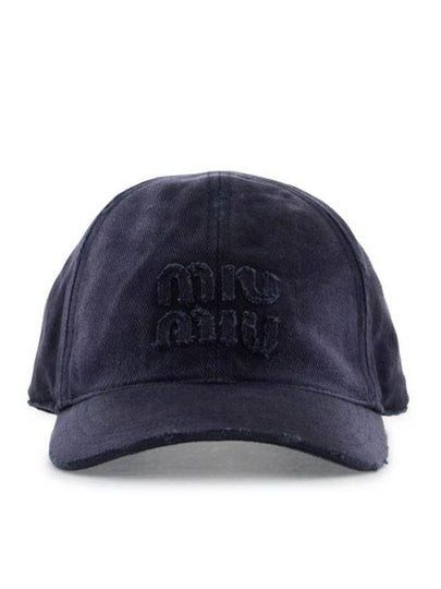 Logo Detail Denim Base Cotton Ball Cap Navy - MIU MIU - BALAAN 2