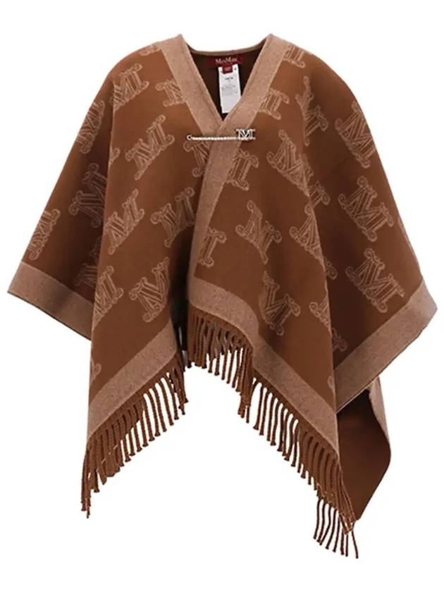 Fringe Logo Wool Cape Brown - MAX MARA - BALAAN 5