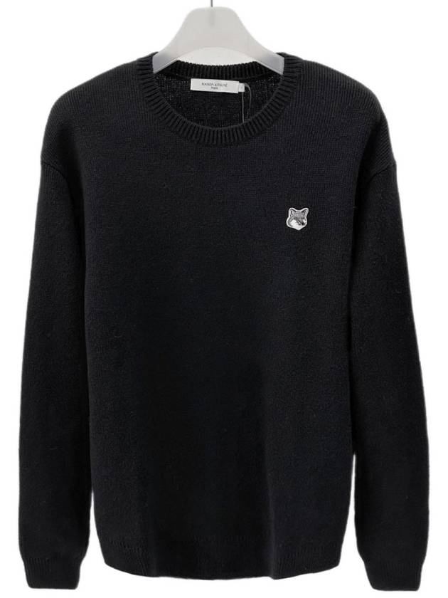 Gray Fox Head Patch Relaxed Knit Top Black - MAISON KITSUNE - BALAAN.