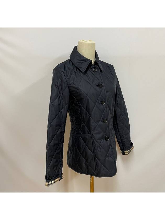 Women's Diamond Quilted Thermoregulated Check Jacket Midnight - BURBERRY - BALAAN 3