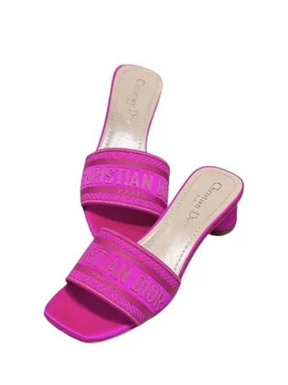 Dway Embroidered Satin Cotton Sandal Heels Rani Pink - DIOR - BALAAN 2