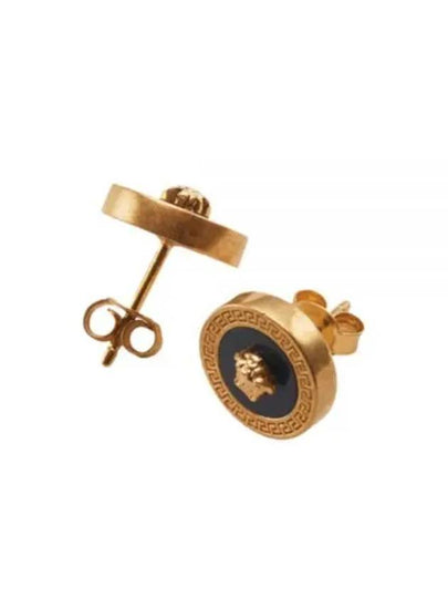 Enamel Medusa Stud Earrings Black Gold - VERSACE - BALAAN 2