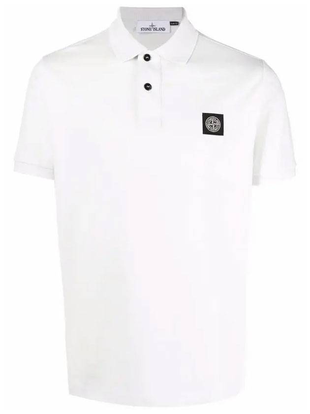 Men's Two Line Wappen Patch Cotton Short Sleeve Polo Shirt White - STONE ISLAND - BALAAN 1