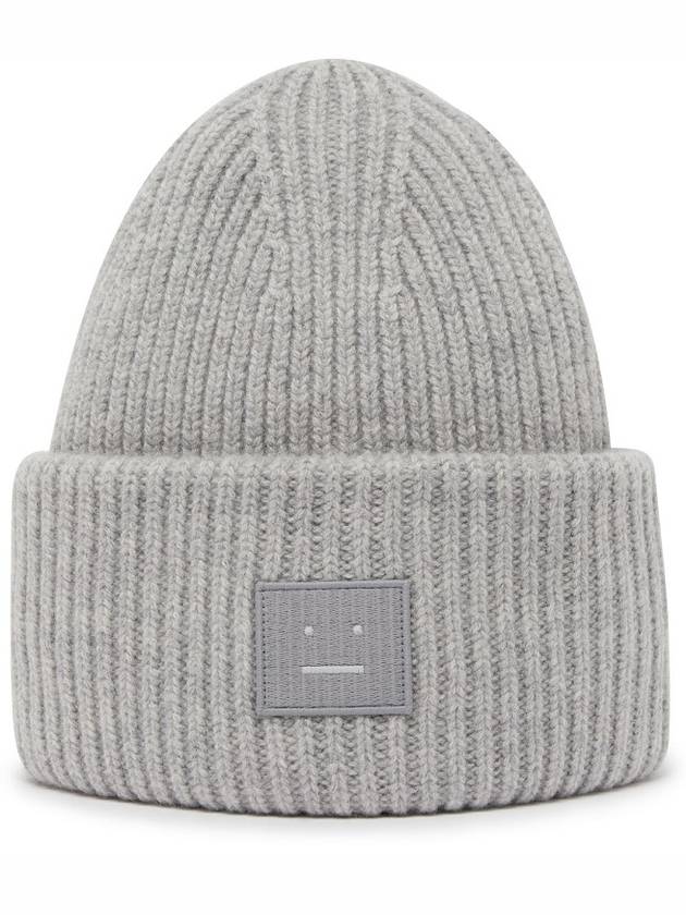 Face Patch Ribbed Wool Beanie Grey - ACNE STUDIOS - BALAAN 2