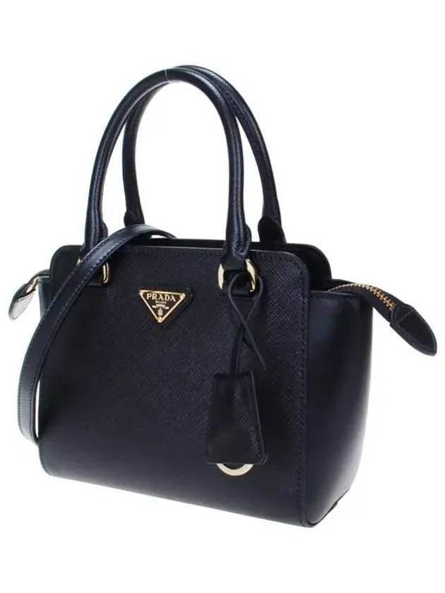 Triangle Logo Saffiano Leather Mini Tote Bag Black - PRADA - BALAAN 3