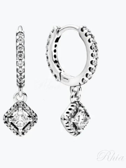 Square Sparkle Hoop Earrings Silver - PANDORA - BALAAN 2