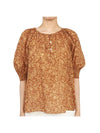 Women's Flower Print Puff Sleeve Cotton Blouse Brown - VANESSA BRUNO - BALAAN 2