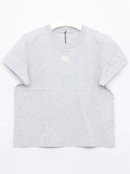 Logo Shrunken Cotton Jersey Short Sleeve T-Shirt Grey - ALEXANDER WANG - BALAAN 2