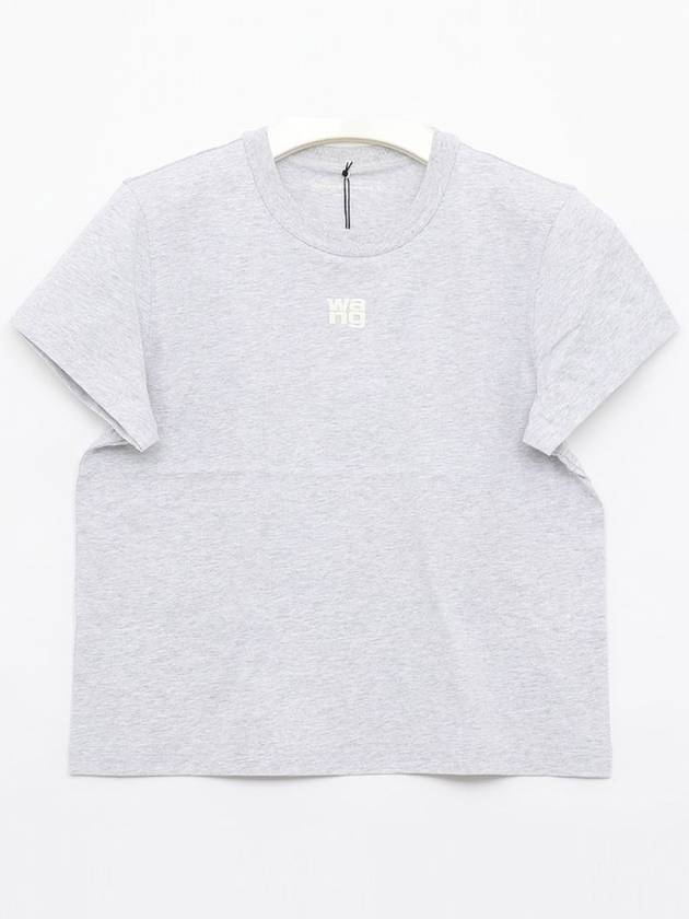 Logo Shrunken Cotton Jersey Short Sleeve T-Shirt Grey - ALEXANDER WANG - BALAAN 3