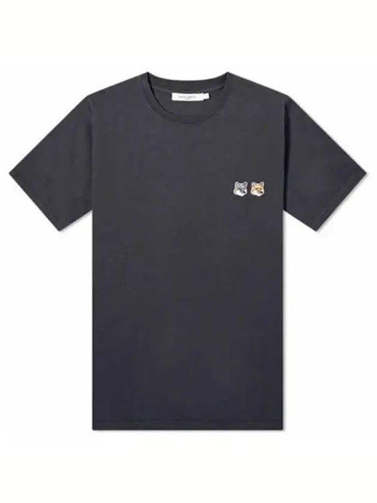 Double Fox Head Patch Classic Short Sleeve T-Shirt Anthracite - MAISON KITSUNE - BALAAN 2