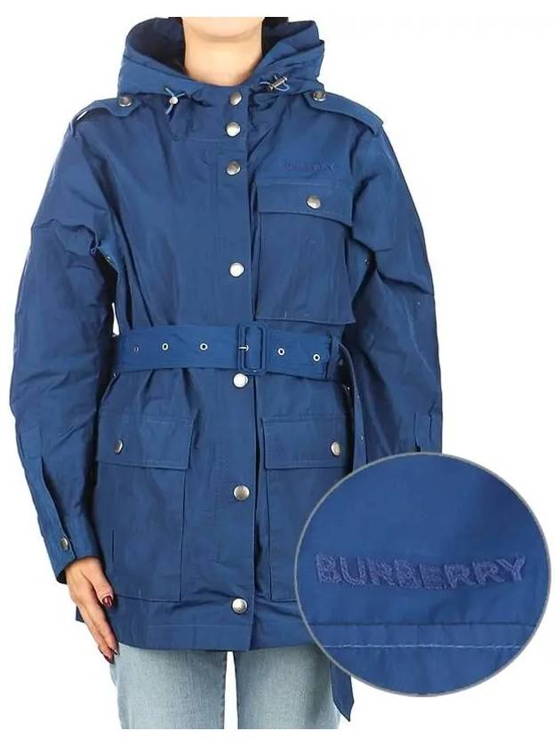 Women's Cotton Blend Hooded Jacket Blue - BURBERRY - BALAAN 2