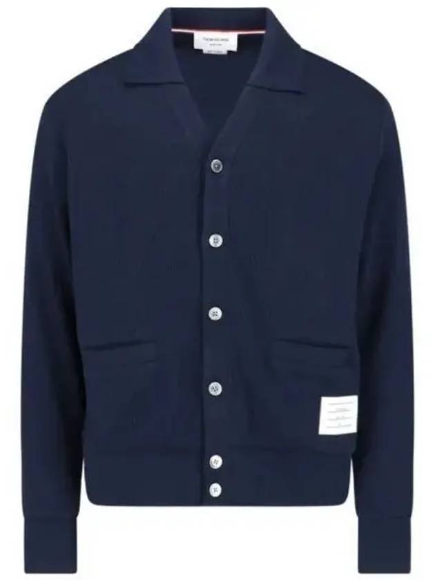 Logo Patch Rib Cardigan Navy - THOM BROWNE - BALAAN 2