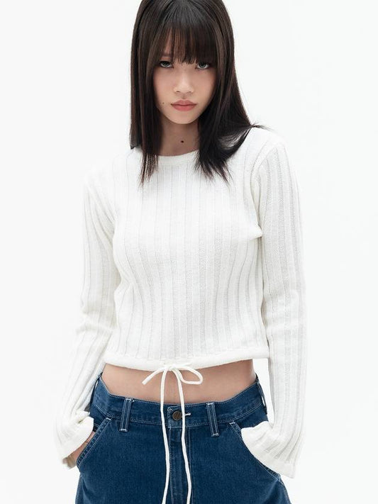 Ribbon String Crop Knit Top Ivory - HIGH SCHOOL DISCO - BALAAN 2