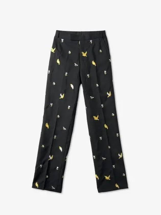 Birds And Bees Embroidered Straight Pants Black - THOM BROWNE - BALAAN 2