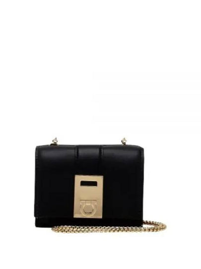 Hug Chain Leather Cald Wallet Black - SALVATORE FERRAGAMO - BALAAN 2