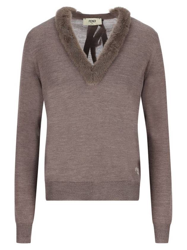 V-Neck Knit Top Grey - FENDI - BALAAN 2