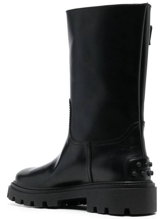 Women's Buckle Detail Leather Middle Boots Black - TOD'S - BALAAN 3