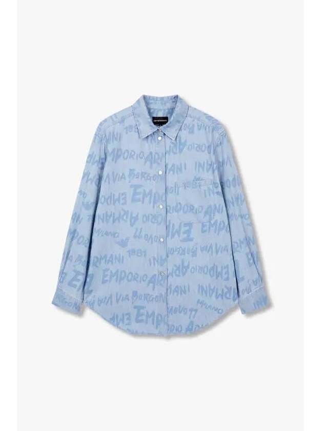 Women s Logo Print Pocket Denim Shirt Blue - EMPORIO ARMANI - BALAAN 1