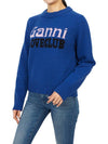 Logo Intarsia Crew Neck Knit Top Blue - GANNI - BALAAN 6