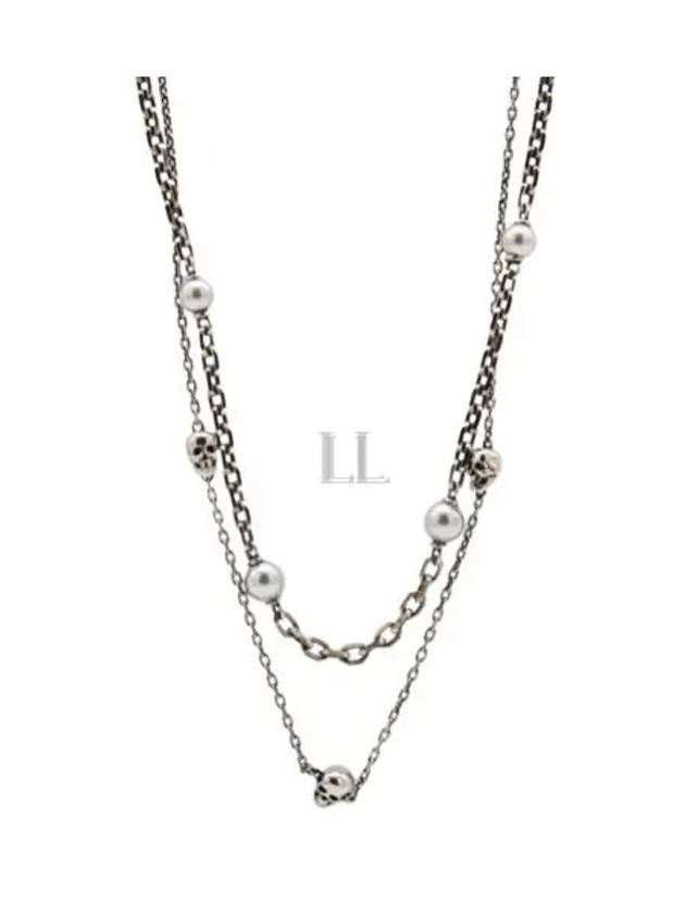 Pearl Skull Chain Necklace Silver - ALEXANDER MCQUEEN - BALAAN 2