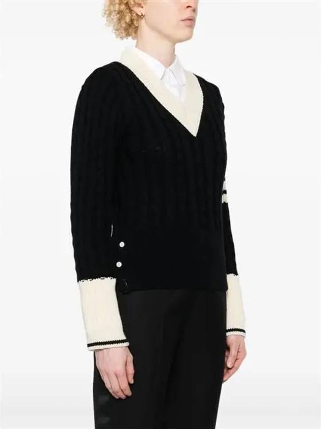 Baby Cable V-Neck Knit Top Navy - THOM BROWNE - BALAAN 4