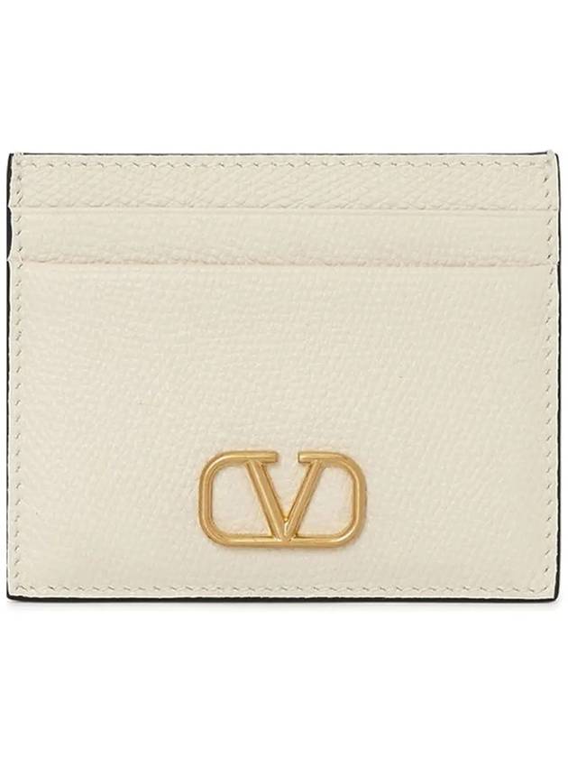 V Logo Signature Grainy Calfskin Card Wallet Ivory - VALENTINO - BALAAN 3