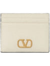 V Logo Signature Grainy Calfskin Card Wallet Ivory - VALENTINO - BALAAN 2