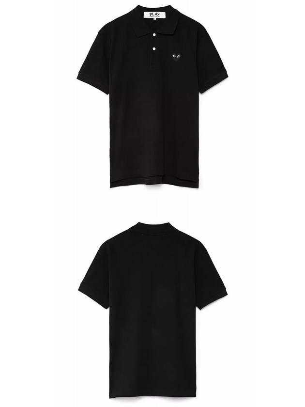 Men's Black Heart Waffen Short Sleeve Polo Shirt Black - COMME DES GARCONS - BALAAN.