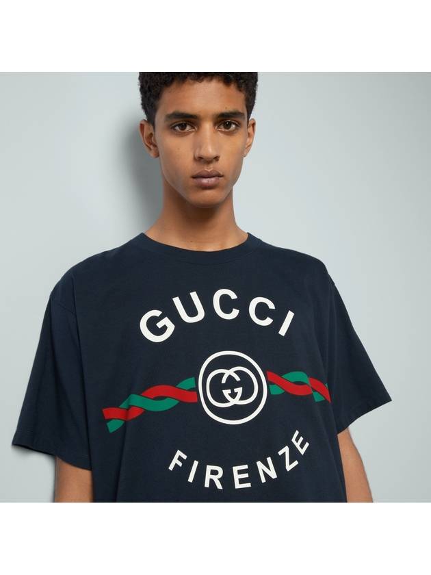 Firenze 1921 Print Cotton Jersey Short Sleeve T-Shirt Navy - GUCCI - BALAAN 5