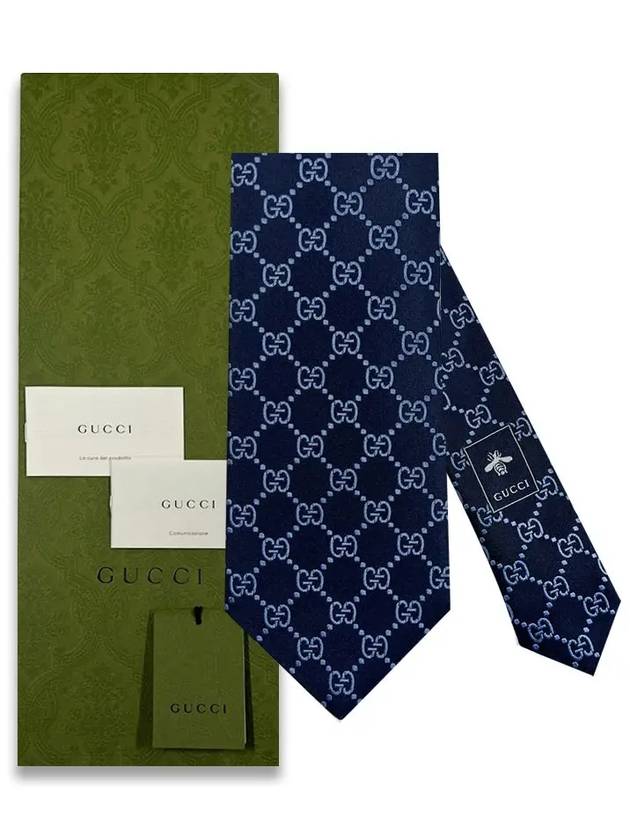 GG Logo Silk Tie Navy - GUCCI - BALAAN 8