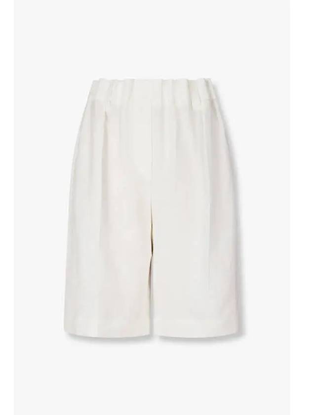 Women s Pleated Linen Banding Shorts White - BRUNELLO CUCINELLI - BALAAN 1