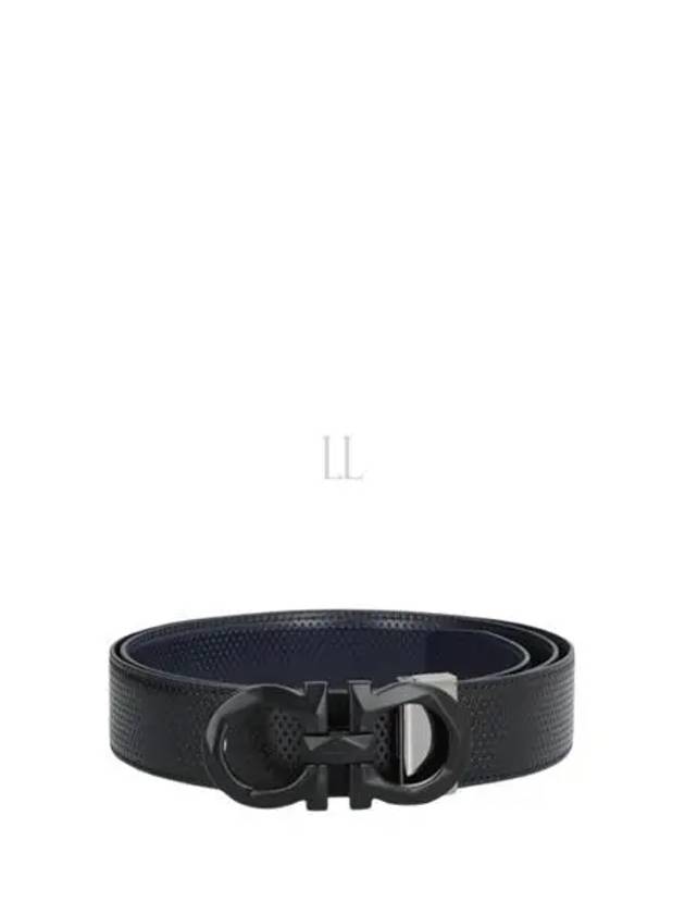 Gancini Buckle Reversible Leather Belt Navy Black - SALVATORE FERRAGAMO - BALAAN 2