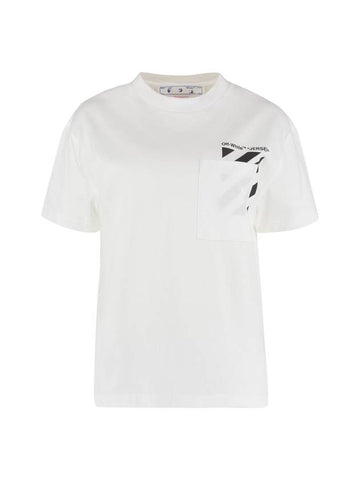 Women's Diag Logo Pocket Short Sleeve T-Shirt White - OFF WHITE - BALAAN.