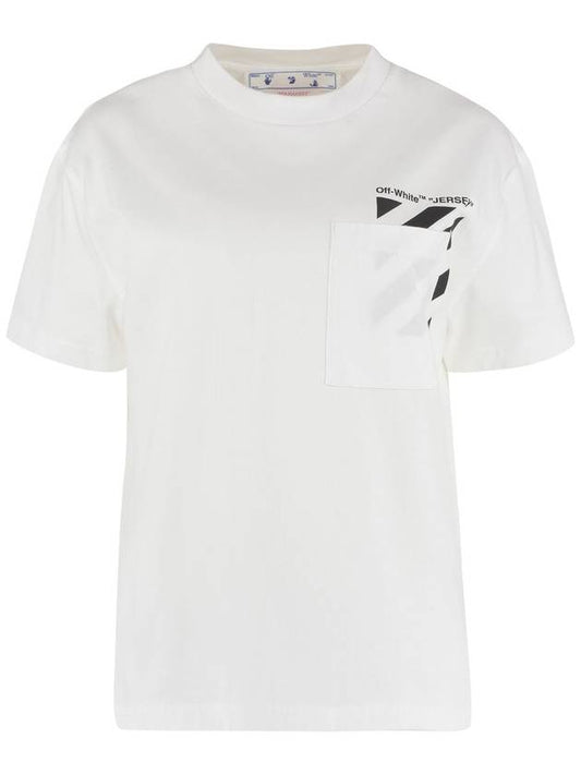 Women's Diag Logo Pocket Short Sleeve T-Shirt White - OFF WHITE - BALAAN 1