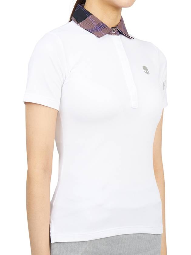 Women's Golf Logo Tech Tartan Neck Short Sleeve PK Shirt White - HYDROGEN - BALAAN 4