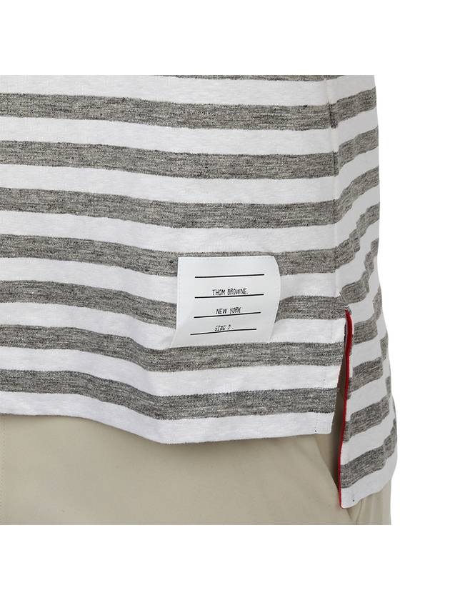 Striped Linen Polo Shirt Grey White - THOM BROWNE - BALAAN 8