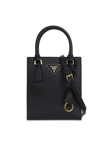 Triangular Logo Saffiano Leather Tote Bag Black - PRADA - BALAAN 1